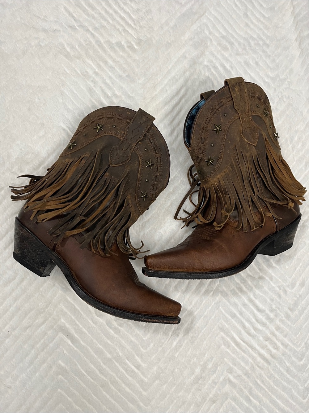 Dingo Hang Low Fringe Leather Short Heeled Women's Sz 8 Cowboy Boots Rodeo - Picture 6 of 12